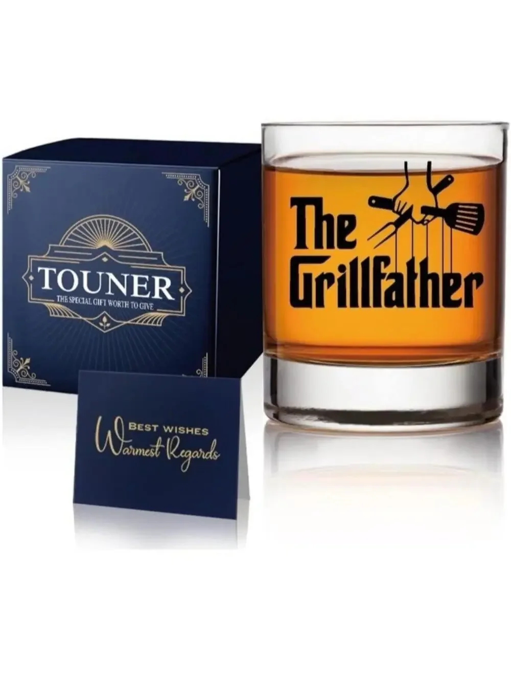 The Grillfather Whiskey Glass Gift Set Funny BBQ Dad Husband Gift Box 11oz Glass